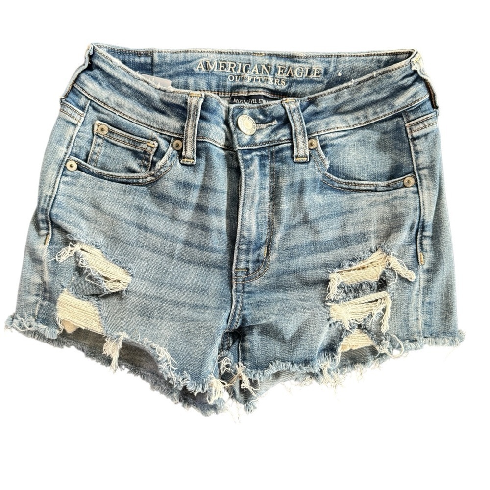 American Eagle High Rise Shortie Cut Off Shorts Size 0 Next Level Stretch